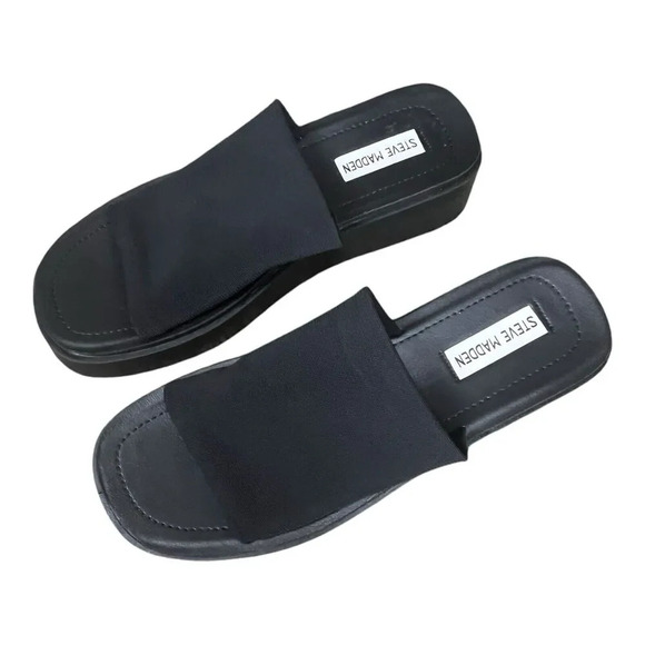 Steve Madden Shoes Women Size 10 US Sandals Black Platform Wedge Slides Comfort - Picture 5 of 7